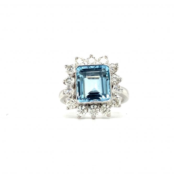 14ct White Gold 1.40ct Diamond & 3.62ct Aquamarine Cluster Ring