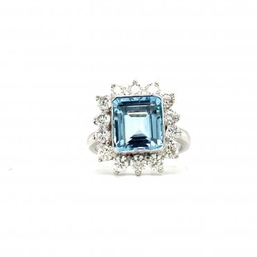14ct White Gold 1.40ct Diamond & 3.62ct Aquamarine Cluster Ring