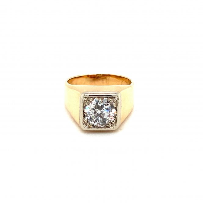 14ct Yellow Gold Diamond Solitaire Signet Ring 2.20ct