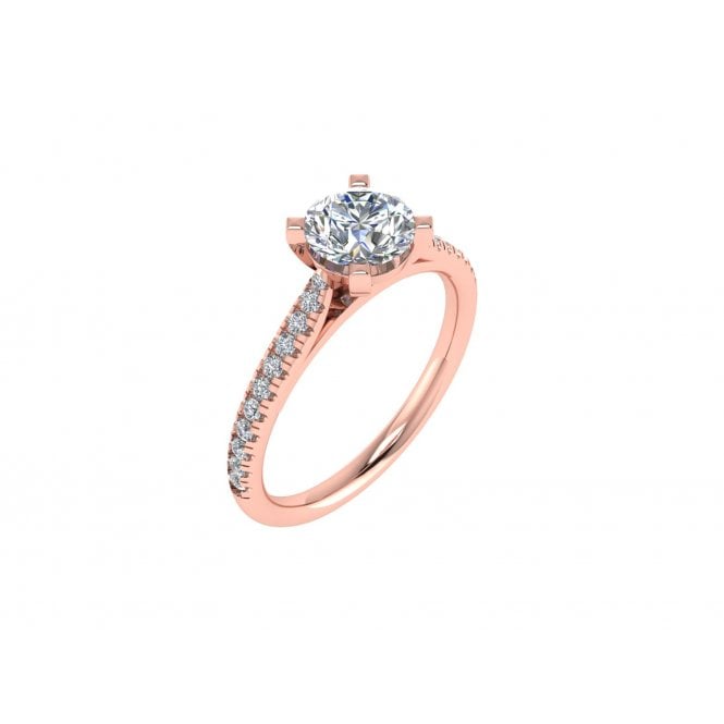 18ct Rose Gold Brilliant Cut Lab Diamond Solitaire Ring with Diamond Set Shoulders
