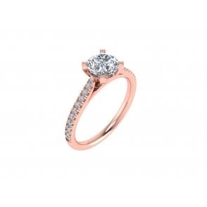 18ct Rose Gold Brilliant Cut Lab Diamond Solitaire Ring With Diamond Set Shoulders