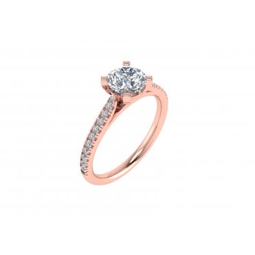 18ct Rose Gold Brilliant Cut Lab Diamond Solitaire Ring With Diamond Set Shoulders