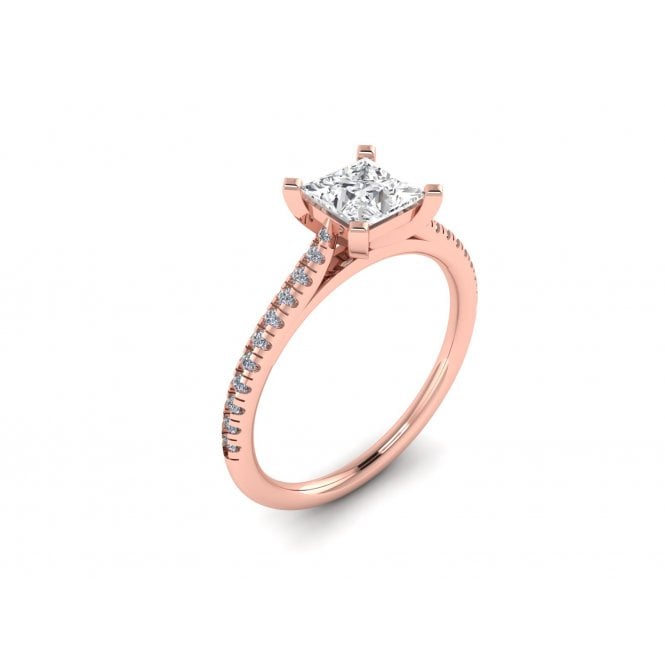 18ct Rose Gold Cushion Cut Lab Diamond Solitaire Ring with Diamond Set Shoulders