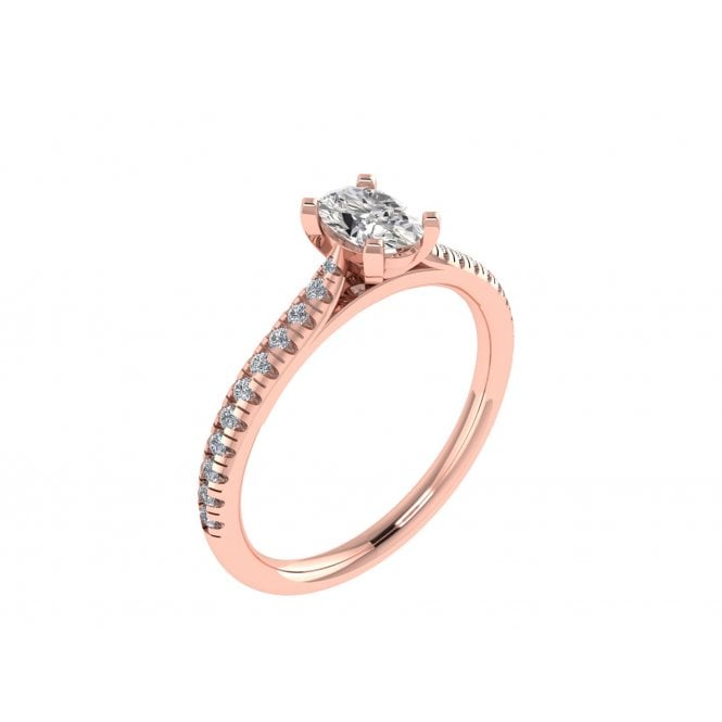 18ct Rose Gold Oval Cut Lab Diamond Solitaire Ring with Diamond Set Shoulders