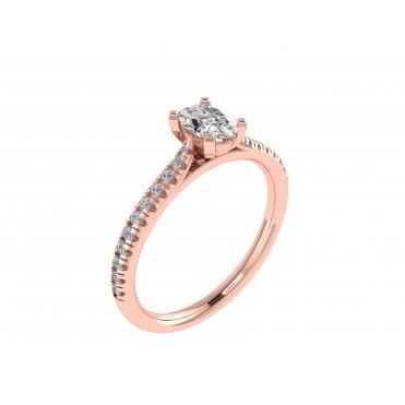 18ct Rose Gold Oval Cut Lab Diamond Solitaire Ring With Diamond Set Shoulders