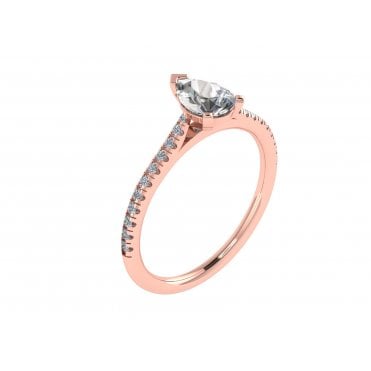18ct Rose Gold Pear Cut Lab Diamond Solitaire Ring With Diamond Set Shoulders