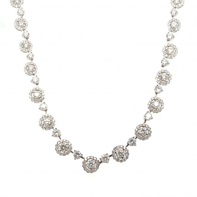18ct White Gold 14.80ct Diamond Fancy Cluster Halo Necklace - 16"