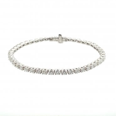 18ct White Gold 3mm Diamond Tennis Bracelet - 4.00ct