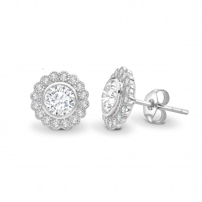 18ct White Gold Bezel Set Diamond Flower Stud Earrings - 0.50ct Diamonds