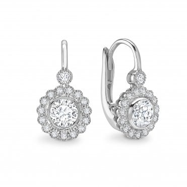18ct White Gold Bezel Set Diamond Flower Style Huggie Hoop Earrings - 0.70ct Diamonds