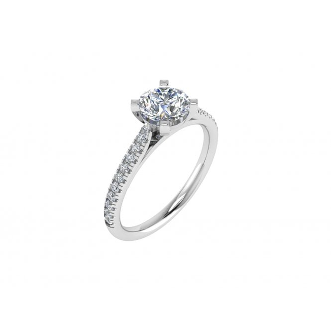 18ct White Gold Brilliant Cut Lab Diamond Solitaire Ring with Diamond Set Shoulders