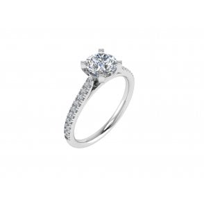 18ct White Gold Brilliant Cut Lab Diamond Solitaire Ring With Diamond Set Shoulders