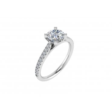 18ct White Gold Brilliant Cut Lab Diamond Solitaire Ring With Diamond Set Shoulders