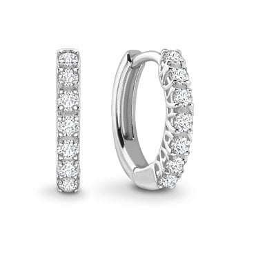 18ct White Gold Classic Diamond Huggie Hoop Earrings - 0.44ct Diamonds