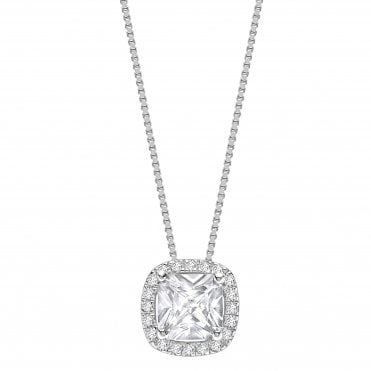18ct White Gold Cushion Cut Diamond Halo Pendant - 0.50ct Diamond