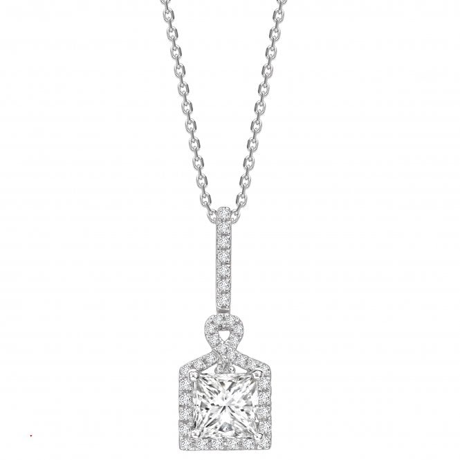 18ct White Gold Cushion Cut Diamond Halo Pendant - 0.50ct Diamond