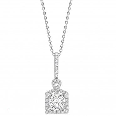 18ct White Gold Cushion Cut Diamond Halo Pendant - 0.50ct Diamond