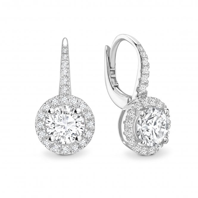 18ct White Gold Diamond Brilliant Cut Halo Drop Pave set Huggie Earrings - 0.50ct Diamonds