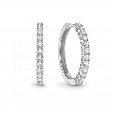 18ct White Gold Diamond Brilliant Cut Huggie Hoop Earrings - 0.70ct Diamonds