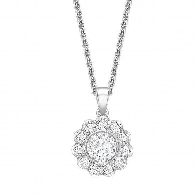 18ct White Gold Diamond Claw Set Flower Pendant - 0.10ct Diamond