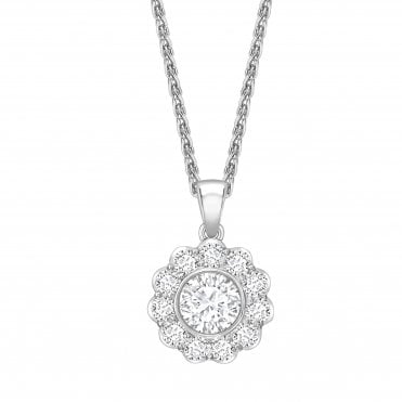 18ct White Gold Diamond Claw Set Flower Pendant 0.25ct Diamond