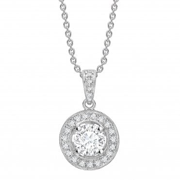 18ct White Gold Diamond Claw Set Halo Pendant - 0.50ct Diamond