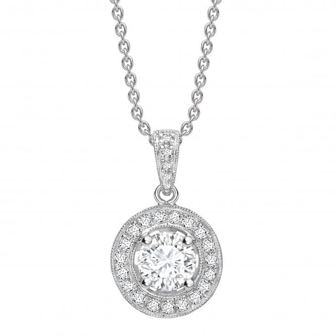 18ct White Gold Diamond Claw Set Halo Pendant - 0.75ct Diamond