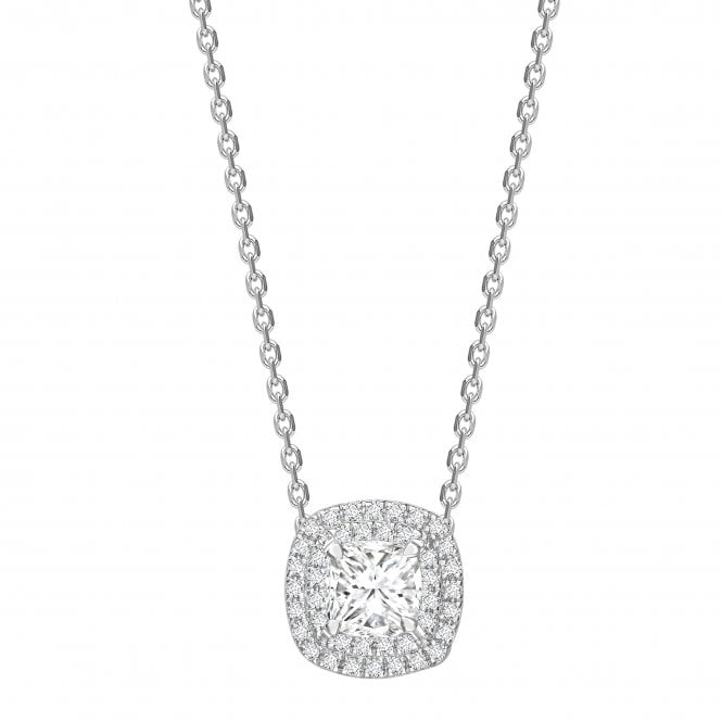 18ct White Gold Diamond Cushion Cut Double Halo Pendant - 0.50ct Diamond