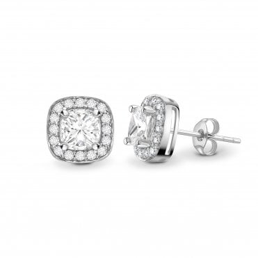 18ct White Gold Diamond Cushion Cut Halo Stud Earrings - 0.30ct Diamonds