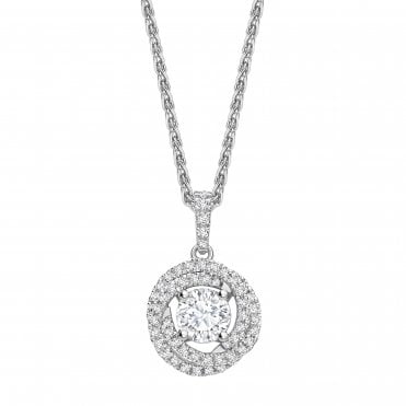 18ct White Gold Dimond Double Halo Twist Pendant - 0.25ct Diamond