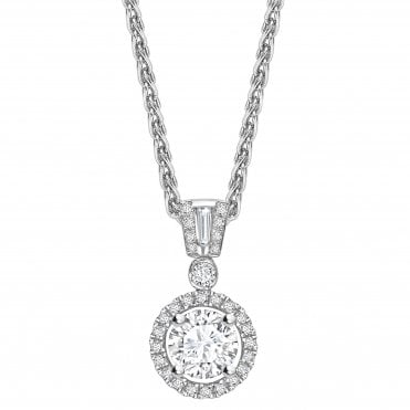 18ct White Gold Diamond Drop Halo Pendant - 0.50ct Diamond