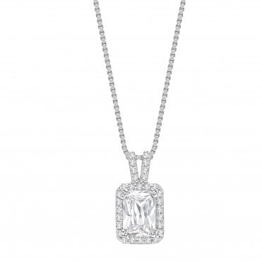 18ct White Gold Diamond Emerald Cut Fancy Halo Pendant - 0.50ct Diamond