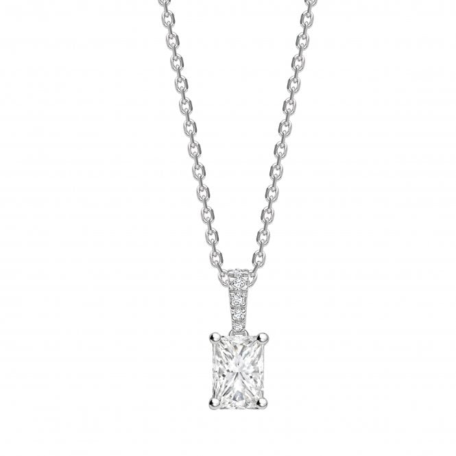18ct White Gold Diamond Emerald Cut Solitaire Pendant - 0.25ct Diamond