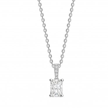 18ct White Gold Diamond Emerald Cut Solitaire Pendant - 0.25ct Diamond
