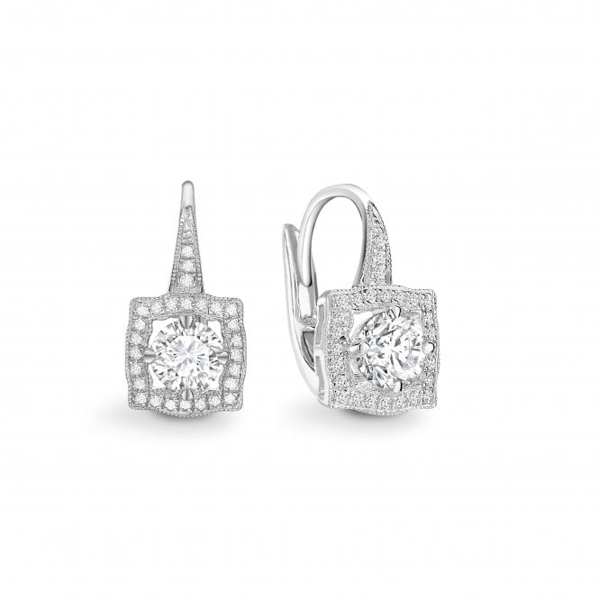18ct White Gold Diamond Fancy Halo Huggie Earrings - 0.70ct Diamonds