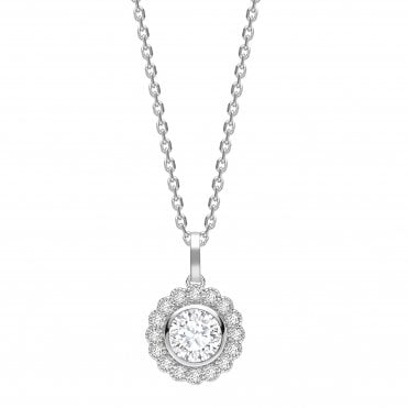 18ct White Gold Diamond Flower Pendant - 0.50ct Diamond