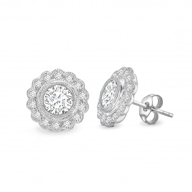 18ct White Gold Diamond Grainset Fancy Flower Stud Earrings - 0.28ct Diamonds