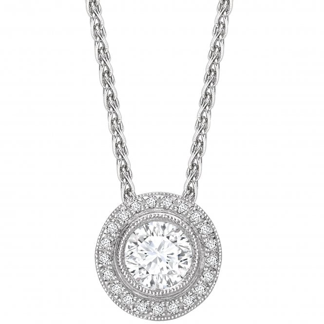 18ct White Gold Diamond Grainset Halo Pendant - 0.15ct Diamond