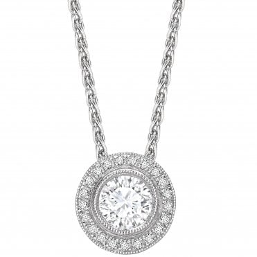 18ct White Gold Diamond Grainset Halo Pendant - 0.33ct Diamond