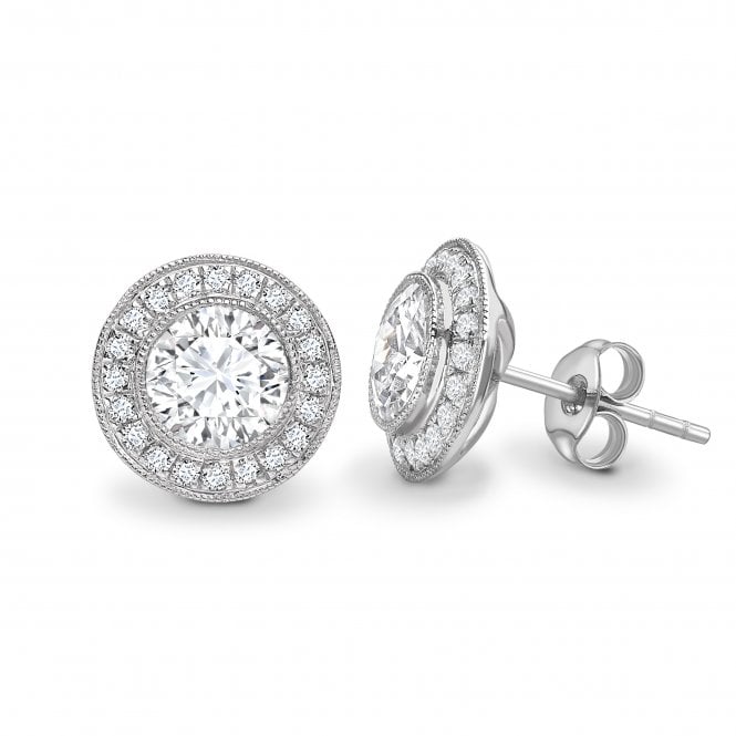 18ct White Gold Diamond Grainset Halo Stud Earrings - 0.30ct Diamonds
