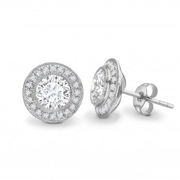 18ct White Gold Diamond Grainset Halo Stud Earrings - 0.30ct Diamonds