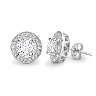 18ct White Gold Diamond Grainset Halo Stud Earrings - 0.40ct Diamonds