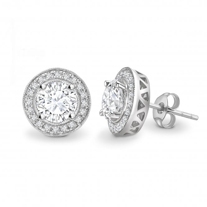 18ct White Gold Diamond Grainset Halo Stud Earrings - 0.60ct Diamonds