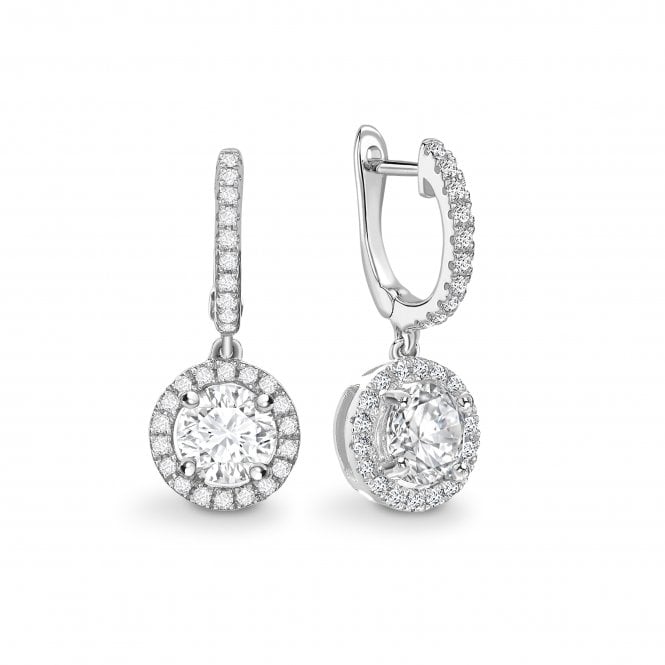 18ct White Gold Diamond Halo Drop Huggie Hoop Stud Earrings - 0.70ct Diamonds