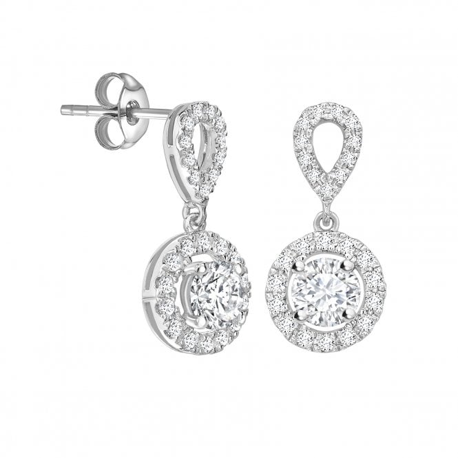 18ct White Gold Diamond Halo Drop Pave set Stud Earrings - 0.40ct Diamonds