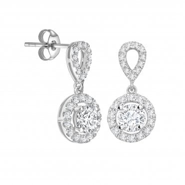 18ct White Gold Diamond Halo Drop Pave Set Stud Earrings - 0.40ct Diamonds