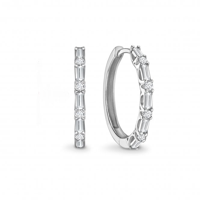 18ct White Gold Diamond Mixed Cut Huggie Hoop Earrings - 0.88ct Diamonds
