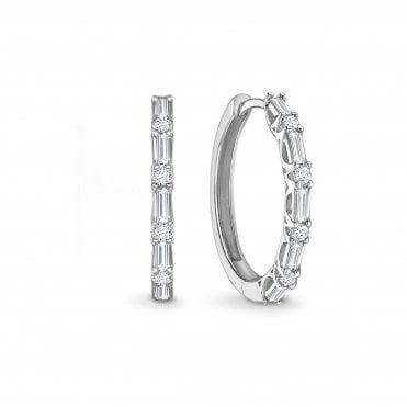 18ct White Gold Diamond Mixed Cut Huggie Hoop Earrings - 0.88ct Diamonds