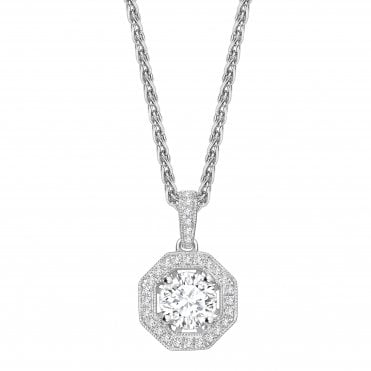 18ct White Gold Diamond Octagonal Halo Pendant 0.50ct Diamond