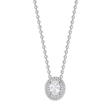18ct White Gold Diamond Oval Cut Double Halo Pendant - 0.50ct Diamond